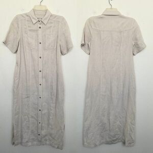 Whistles Bella Button Down Linen Shirt Dress Midi Beige Tan No Belt Women's 4